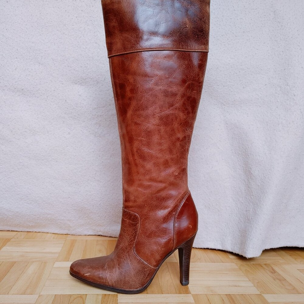 💯% real leather Knee High heeled brown Boots - Picture 2 of 16